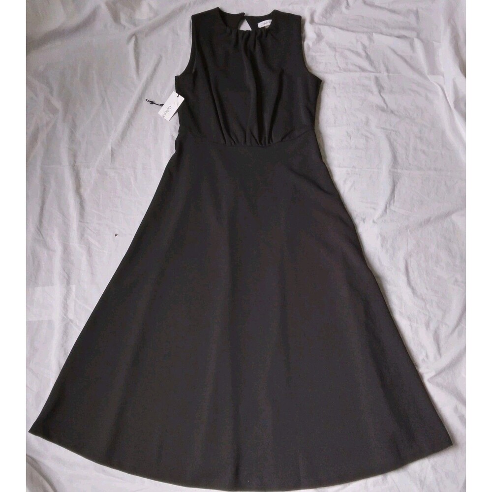 Calvin Klein Sleeveless Midi Dress Black Fit And Flare Womens Size 2 - Picture 1 of 10
